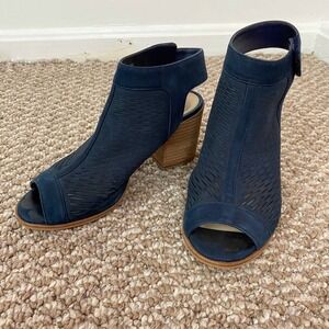 Vince Camuto Navy Blue Perforated Stacked Heels